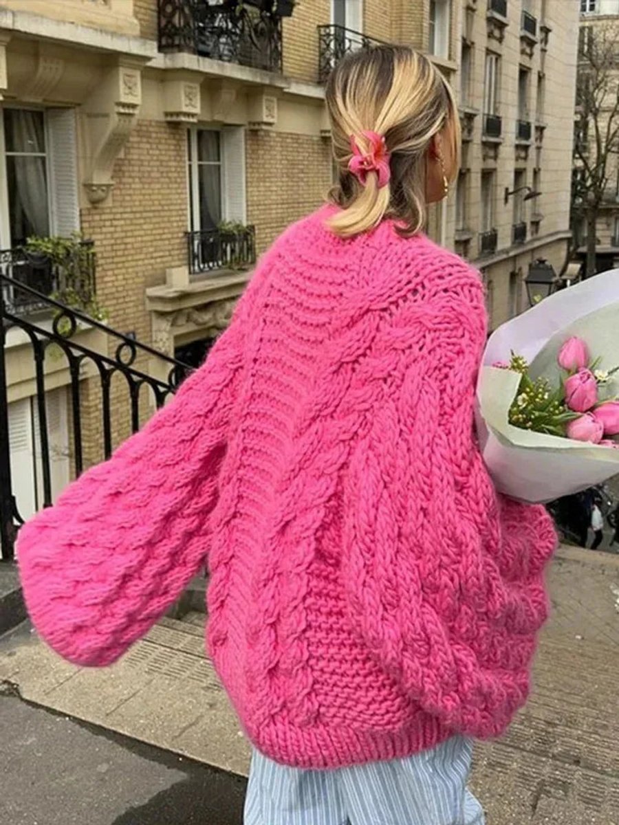 Pull Oversize Femme en Maille Torsadée Épaisse
