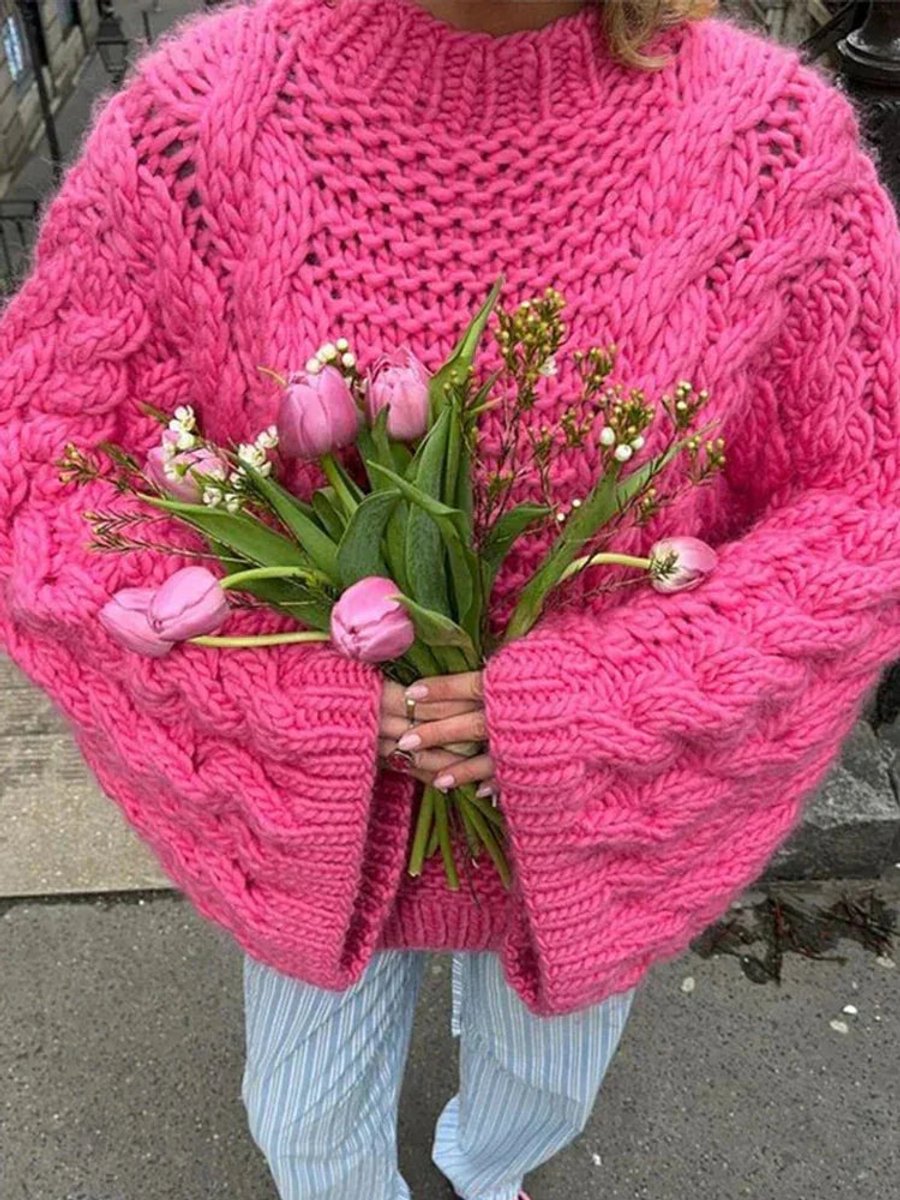Pull Oversize Femme en Maille Torsadée Épaisse