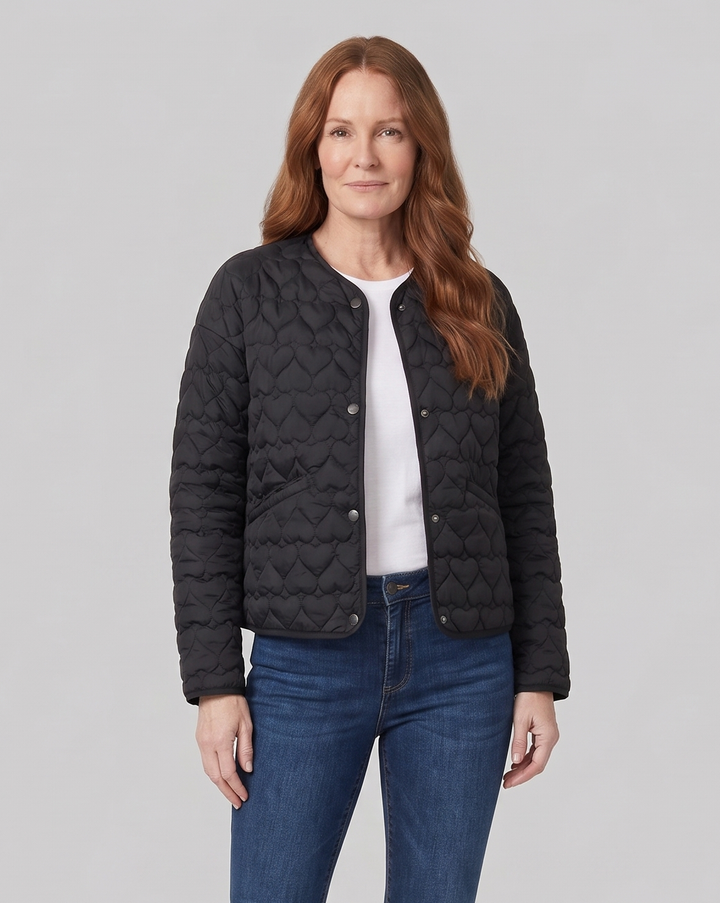 Veste Matelassée Femme Légère Motif Coeur Boutonnée