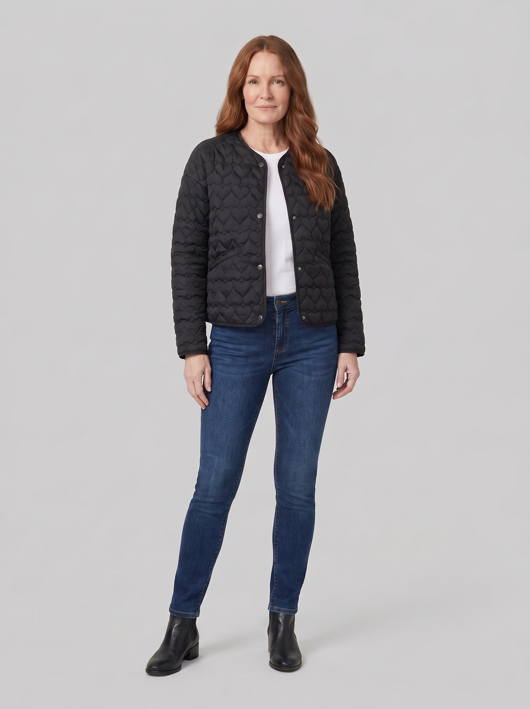 Veste Matelassée Femme Légère Motif Coeur Boutonnée