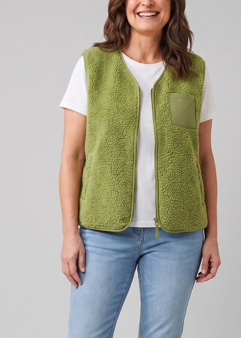 Gilet Polaire Femme Sherpa Sans Manches Boutonné
