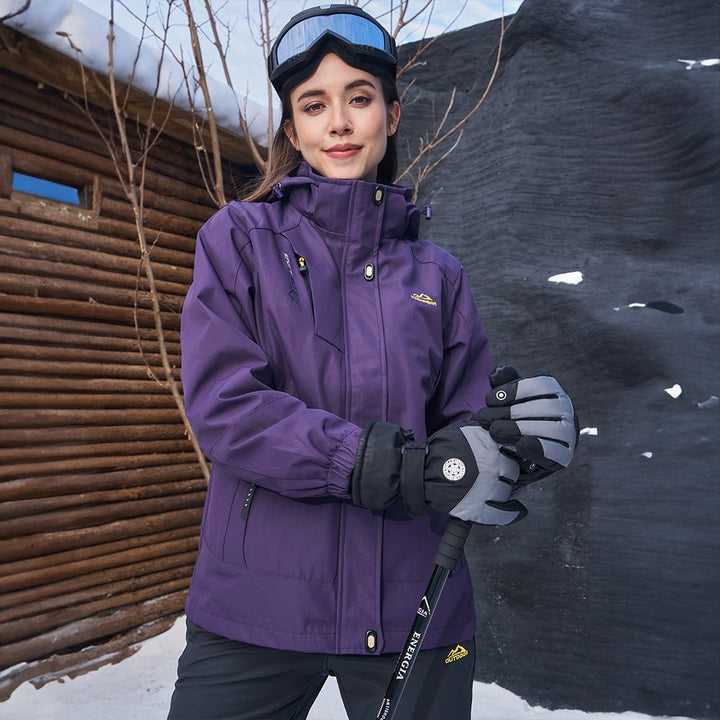 Veste de Ski Femme 3 en 1 Imperméable Doublée Polaire à Capuche