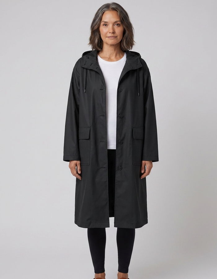 Veste Imperméable Femme Coupe-Vent à Capuche Boutonnée