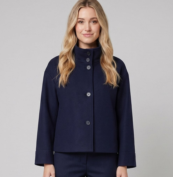 Veste Femme Col Montant Boutonnée Maille Laine
