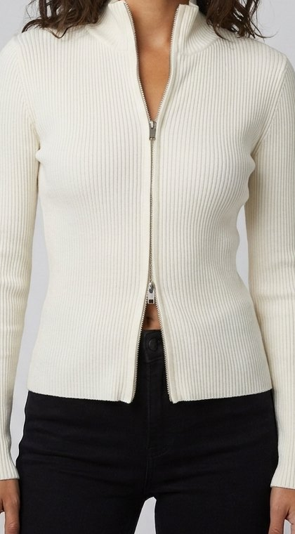Cardigan Femme Maille Côtelée Ajusté Avec Double Fermeture À Glissière