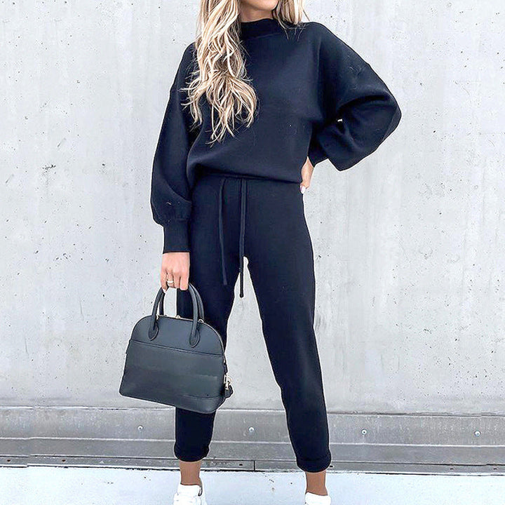 Ensemble Détente Femme 2 Pièces avec Pull Col Roulé et Pantalon Taille Haute