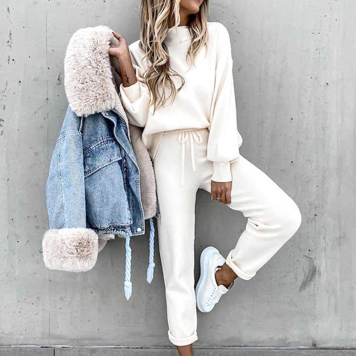 Ensemble Détente Femme 2 Pièces avec Pull Col Roulé et Pantalon Taille Haute