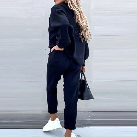 Ensemble Détente Femme 2 Pièces avec Pull Col Roulé et Pantalon Taille Haute