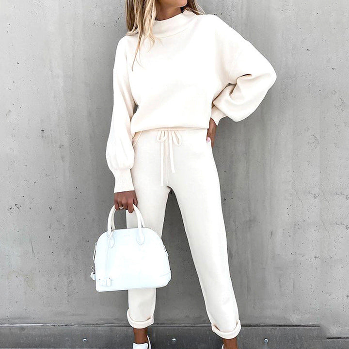 Ensemble Détente Femme 2 Pièces avec Pull Col Roulé et Pantalon Taille Haute