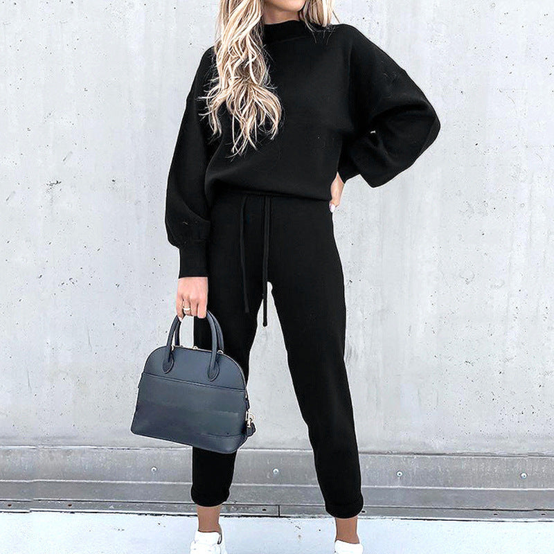 Ensemble Détente Femme 2 Pièces avec Pull Col Roulé et Pantalon Taille Haute