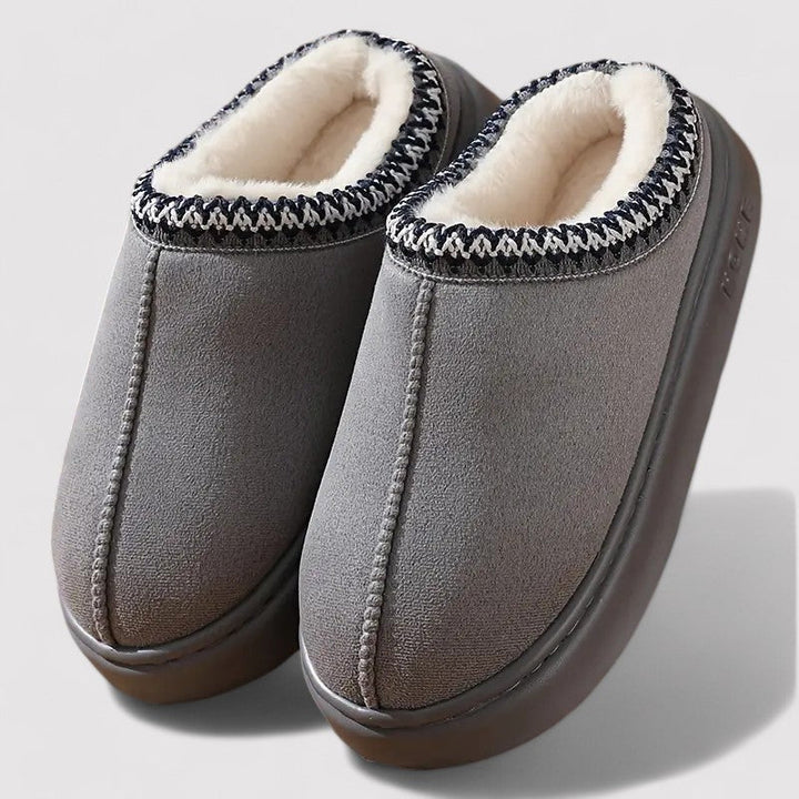 Femmes Chaussons Doublés Fourrure à Bord Tricoté et Semelle Antidérapante