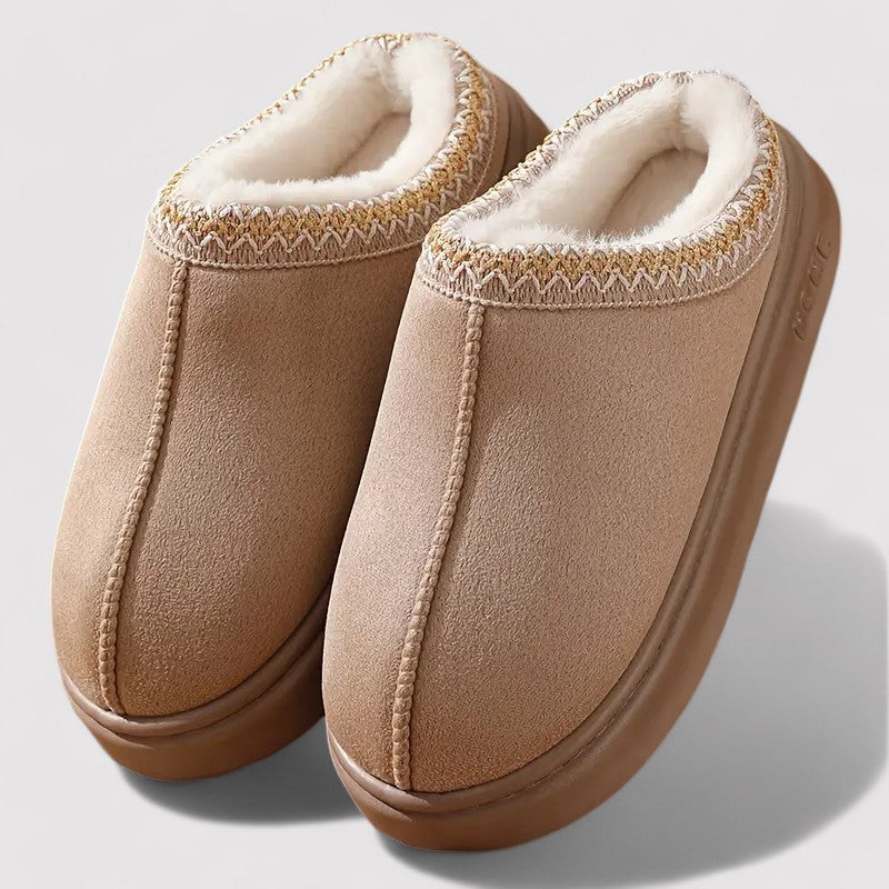Femmes Chaussons Doublés Fourrure à Bord Tricoté et Semelle Antidérapante