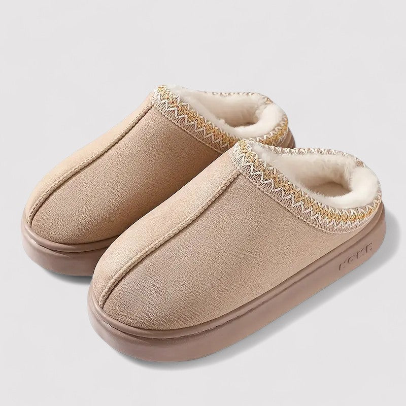 Femmes Chaussons Doublés Fourrure à Bord Tricoté et Semelle Antidérapante