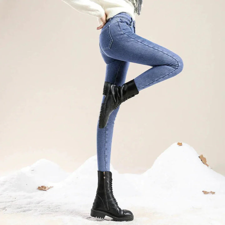 Jean Femme Taille Haute Doublé Polaire pour l'Hiver